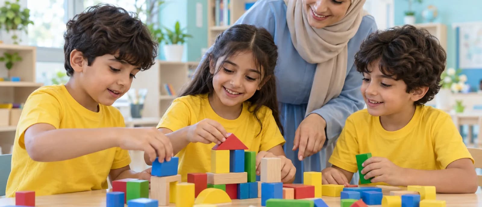 Children building a model together during a workshop