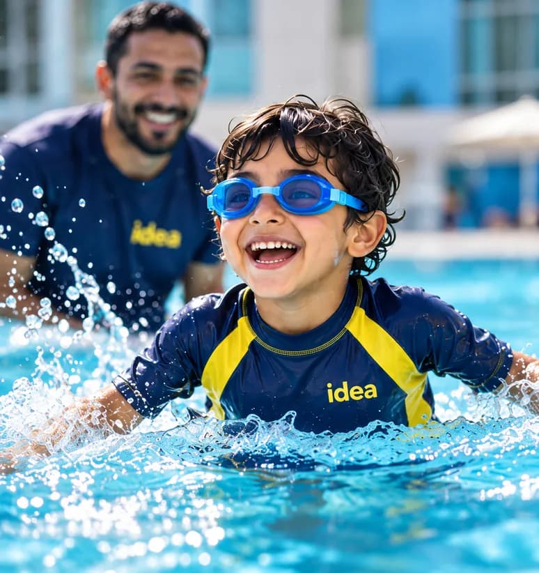 A swimming coach watching over children during a pool session